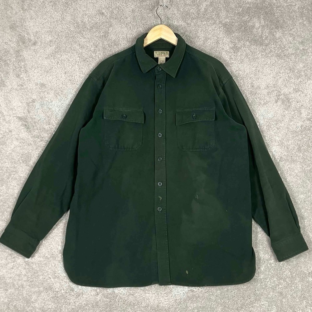 LL Bean Chamois Cloth Shirt Mens XL Regular Green Cotton Button Up 187923